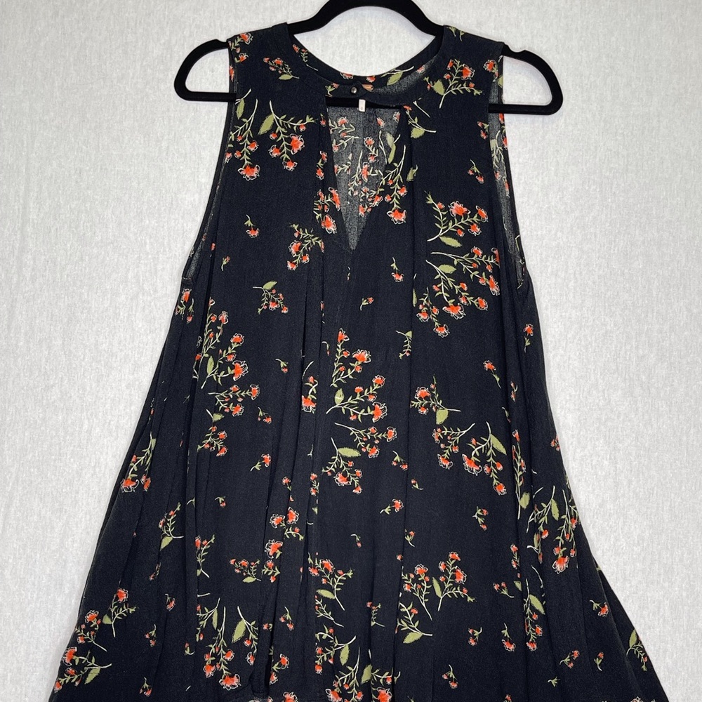 Free People black floral print tunic dress side seam pockets casual loose fit - Picture 4 of 13